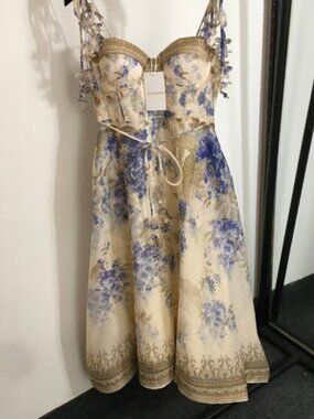 Zimmermann Cream & Blue Floral Corset Midi Dress